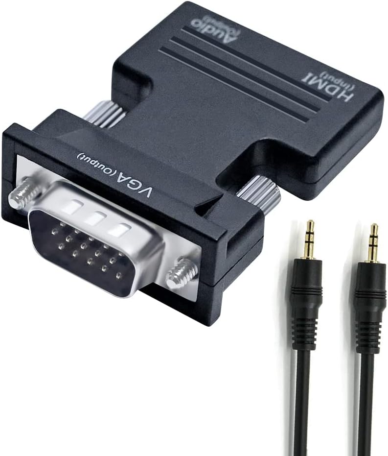 D-tech Directional HDMI to VGA Adapter with 3.5mm Audio Port (Laptop HDMI Source Output to VGA TV) for Old Computer Monitor PC Projector 1080P Video (Female HDMI in, Male VGA Out) - Image 1